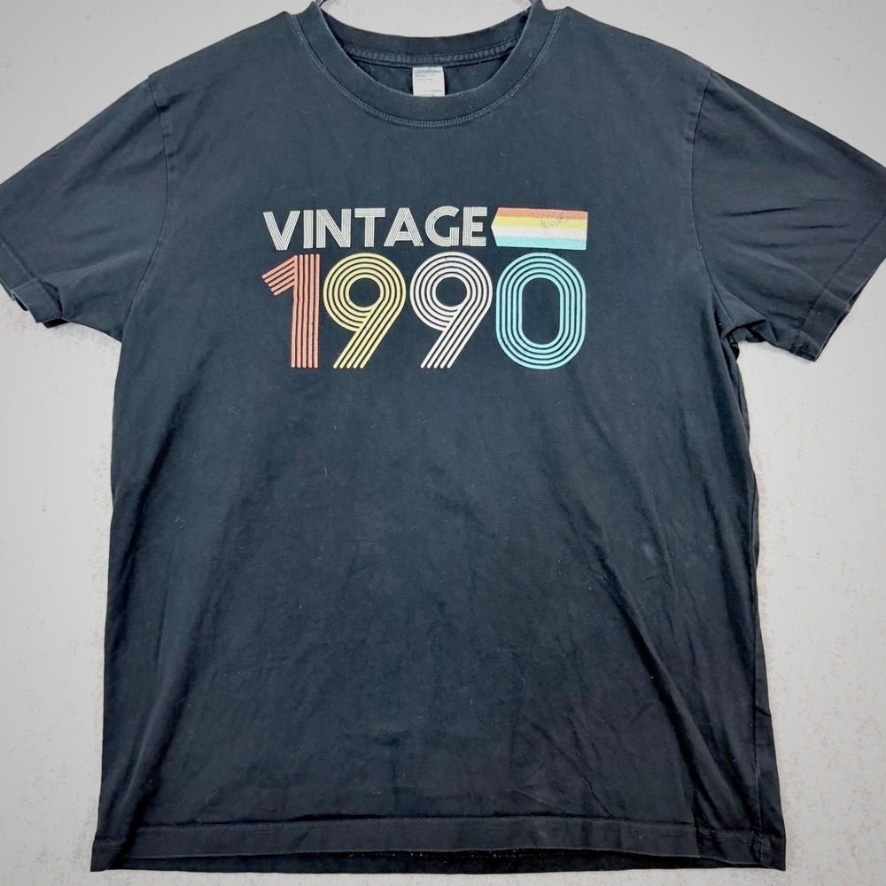 Retro Vintage 1990 Birthday Graphic Tee Mens Size L Black 100%Nostalgic Cotton